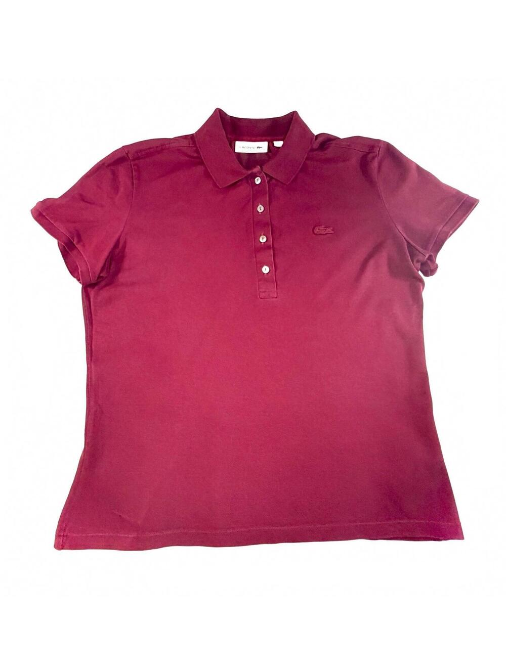 Lacoste Womens Slim Fit Pique Polo Shirt Sz 44 Large Burgundy Maroon PF5462